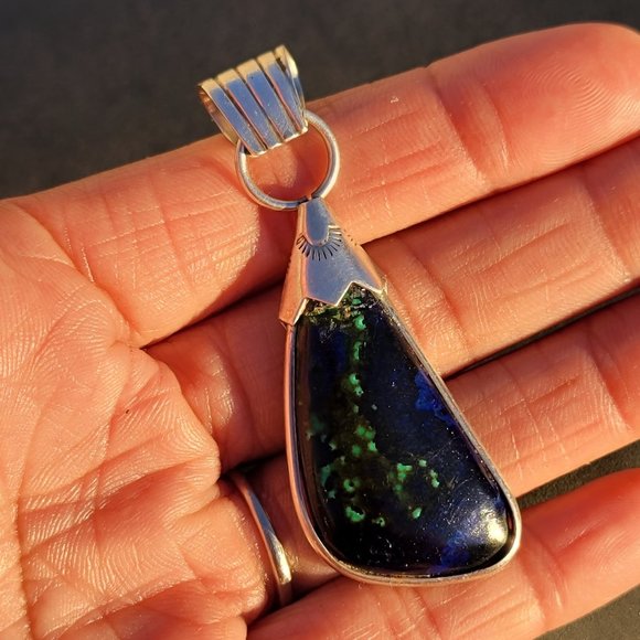 Amazing large azurmalachite Native American handmade 925 sterling silver pendant - Picture 13 of 16